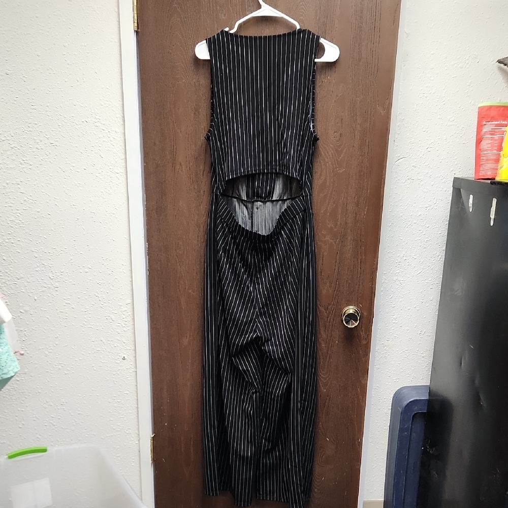 Black Pinstripe Jumpsuit - Picture 3 of 4